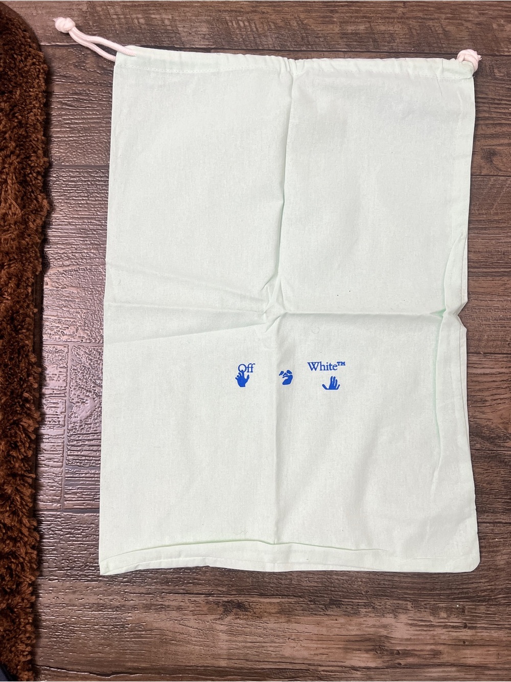 Off-White and Dior Pale Mint Drawstring Dust Bag with Blue Logo